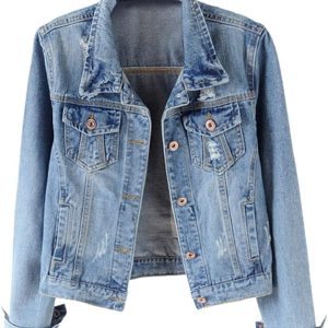 Women Denim Jackets Distressed Ripped Long Sleeve Jean Jacket Coats