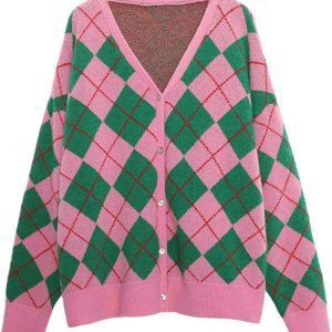 Women's Long Sleeve Cardigan Sweater,Cute  Top Knit Colorful Patterned V Neck Button Outwear S~XL